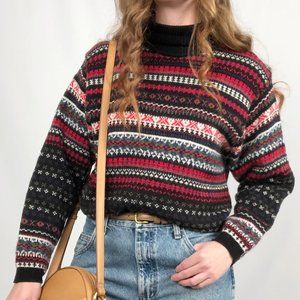 Vintage Nordic Fair Isle Oversized Mohair Wool Blend Knit Turtleneck Sweater